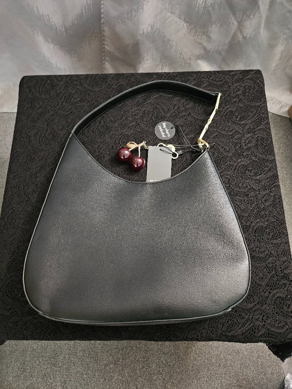 NWT BCBG Black Shoulder "Hobo" Bag with Coin Purse and Cherry Bag Charm